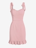 ZAFUL Mini Robe Style Bustier à Epaule Nouée à Volants S Rose clair
