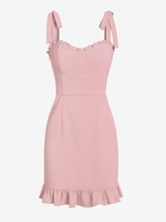 ZAFUL Mini Robe Style Bustier à Epaule Nouée à Volants S Rose clair