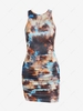 ZAFUL Mini Robe Style Débardeur à Imprimé Abstraite Anneau en O sans Dos à Volants S