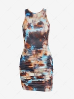 ZAFUL Mini Robe Style Débardeur à Imprimé Abstraite Anneau en O sans Dos à Volants S