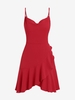 ZAFUL Mini Robe Superposée à Bretelle à Volants S Rouge