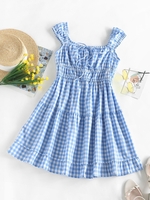 ZAFUL Mini-Robe Superposée en Vichy M Bleu clair