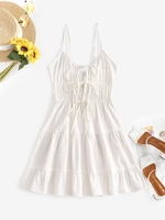 ZAFUL Mini Robe Superposée Nouée à Bretelle L Blanc