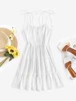 ZAFUL Mini-Robe Superposée Plissée Au Dos à Epaule Nouée M Blanc