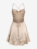ZAFUL Mini Robe Superposée Soyeuse Croisée à Lacets sans Dos L Café lumière
