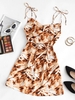 ZAFUL Mini Robe Teintée Ceinturée à Bretelle à Col Bénitier S Café