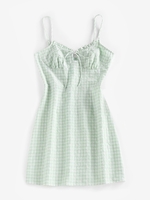 ZAFUL Mini Robe Texturée à Carreaux à Bretelle à Volants M Vert clair
