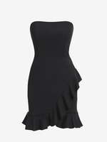 ZAFUL Mini Robe Tube à Volants sans Bretelle S Noir