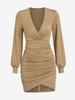 ZAFUL Mini Robe Tulipe Drapée Superposée à Manches Longues M Café lumière