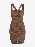 ZAFUL Mini Robe Tulipe Drapée Torsadée S Café profond