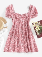 ZAFUL Mini Robe à Imprimé Fleurie à Manches Bouffantes à Volants M Rose léger