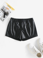 ZAFUL Mini-Short en Couleur Unie en Cuir PU S Noir