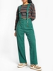 ZAFUL Pantalon à Bretelle Boutonné en Velours Côtelé S Vert profond