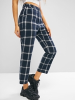 ZAFUL Pantalon à Carreaux en Flanelle à Taille Haute avec Poche S Ardoise bleue foncée