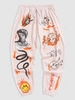 ZAFUL Pantalon à Imprimé Figure et Serpent à Pieds Etroits avec Poche Esthétique Y2K S Blanche amande