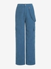 ZAFUL Pantalon Bouffant à Bretelle en Velours Côtelé Embelli de Sangle L Bleu