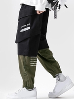 ZAFUL Pantalon Cargo à Imprimé Lettre avec Poche à Cordon S Noir