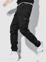 ZAFUL Pantalon Cargo à Pieds Etroits en Couleur Unie avec Poches M Noir
