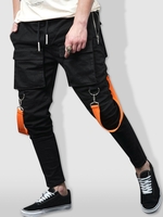ZAFUL Pantalon Cargo avec Bretelle Multi-Poches Design Vêtement de Rue S Noir