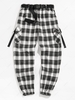 ZAFUL Pantalon Cargo Bouclé Ceinturé à Carreaux avec Poche Vêtement Technique L Noir