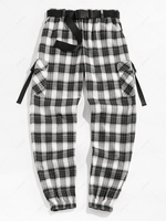 ZAFUL Pantalon Cargo Bouclé Ceinturé à Carreaux avec Poche Vêtement Technique L Noir