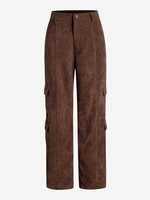 ZAFUL Pantalon Cargo Droit en Velours Côtelé S Café