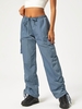 ZAFUL Pantalon Cargo Plissé avec Poches à Cordon S Bleu clair