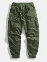 ZAFUL Pantalon Cargo Rebord Elastique avec Multi-Poches Design en Velours Côtelé S Vert profond