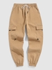 ZAFUL Pantalon Cargo Rebord Elastique en Couleur Unie avec Multi-Poches S Café