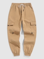 ZAFUL Pantalon Cargo Rebord Elastique en Couleur Unie avec Multi-Poches S Café