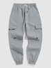 ZAFUL Pantalon Cargo Rebord Elastique en Couleur Unie avec Multi-Poches S Gris