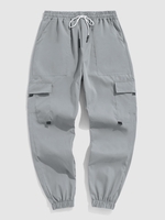 ZAFUL Pantalon Cargo Rebord Elastique en Couleur Unie avec Multi-Poches S Gris