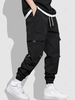 ZAFUL Pantalon Cargo Rebord Elastique en Couleur Unie avec Multi-Poches Xxl Noir