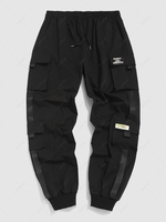 ZAFUL Pantalon Cargo Technique Lettre Patch avec Multi-Poches Streetwear Xl Noir