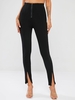 ZAFUL Pantalon Collant Côtelé Zippé à Ourlet Fendu M Noir