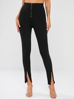 ZAFUL Pantalon Collant Côtelé Zippé à Ourlet Fendu M Noir