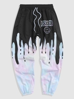 ZAFUL Pantalon Décontracté Teinté Imprimé avec Poche à Pieds Etroits L Noir