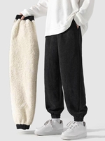 ZAFUL Pantalon de Jogging à Doublure Fourrée en Velours Côtelé à Cordon Xl Noir