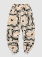 ZAFUL Pantalon de Jogging à Imprimé Ethnique Aztèque à Pieds de Poutre en Fausse Laine S Café lumière