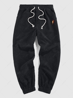 ZAFUL Pantalon de Jogging Côtelé Foudre Brodée en Velours Côtelé L Noir