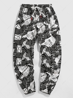 ZAFUL Pantalon de Sport Jointif à Imprimé Journal Esthétique Y2K M Noir