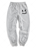 ZAFUL Pantalon de Survêtement à Imprimé Visage de Dessin Animé à Cordon L Gris clair