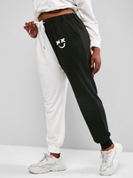ZAFUL Pantalon de Survêtement Bicolore Visage Imprimé de Grande Taille à Cordon Pour Femme
