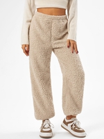 ZAFUL Pantalon en Fausse Fourrure avec Rebords à Revers M Kaki léger