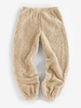 ZAFUL Pantalon en Fausse Fourrure avec Rebords à Revers S Kaki léger