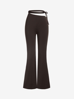 ZAFUL Pantalon Evasé Découpé à Taille Nouée L Café profond