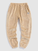 ZAFUL Pantalon Fourré en Couleur Unie à Pieds Etroits en Laine L Café lumière