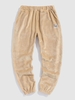 ZAFUL Pantalon Fourré en Couleur Unie à Pieds Etroits en Laine S Café lumière
