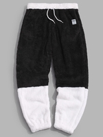 ZAFUL Pantalon Fourré Lettre Applique Contrasté en Fausse Fourrure Xs Noir