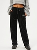ZAFUL Pantalon Lettre Brodée Jambe Large à Coupe Haute en Velours M Noir